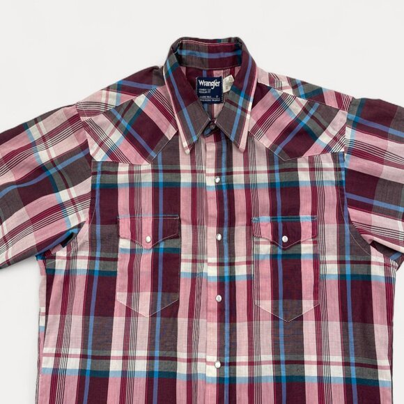 Wrangler Pink  Red Pink Plaid Snap Button Vintage Western Cowboy Shirt Men's XL - Picture 2 of 6